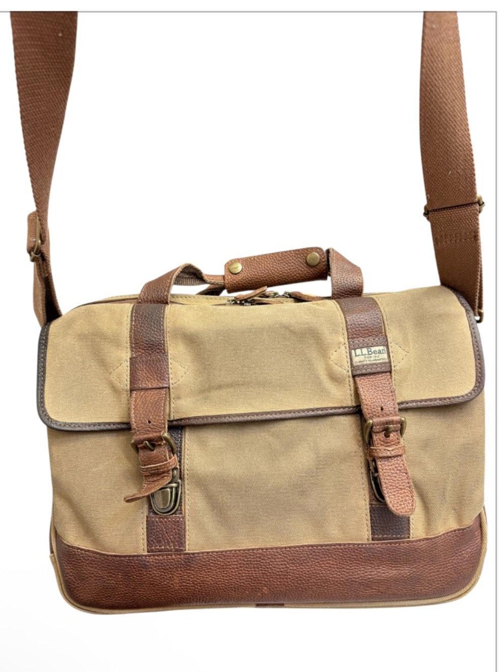 L.L. Bean vintage waxed canvas and leather briefcase laptop bag